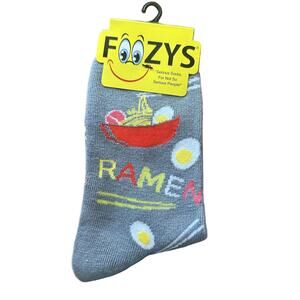 NWT Foozys Grey Crew Length Ramen Noodes Chopsticks Design Socks Women One Size